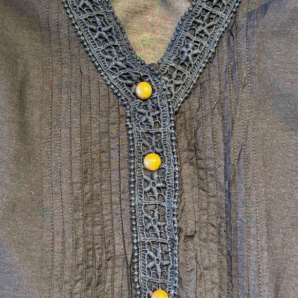 💙 Sheer Black Tunic 16 Romantic Boho Layering Top with Intricate Lace Trim - Picture 8 of 15